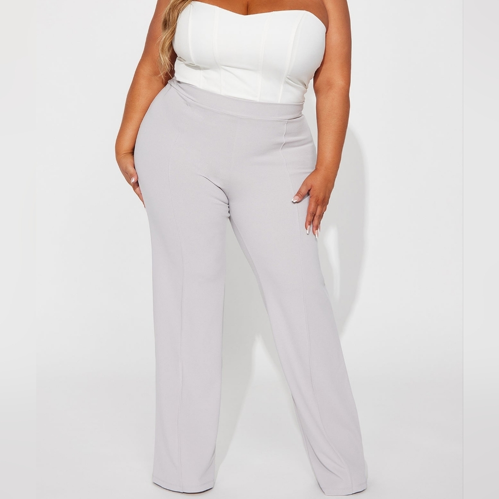 Quiet Luxury High Waisted Dress Pants - Light Grey - Curvy Professional Chic L